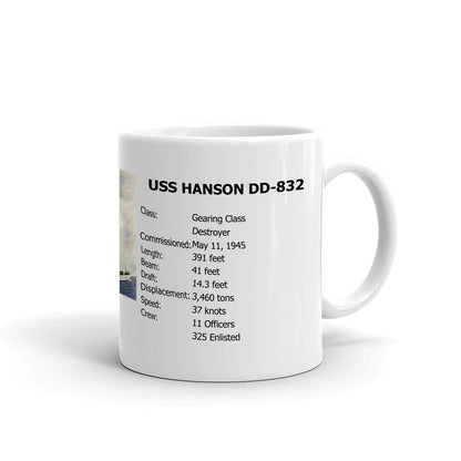 USS Hanson DD-832 Coffee Cup Mug Right Handle