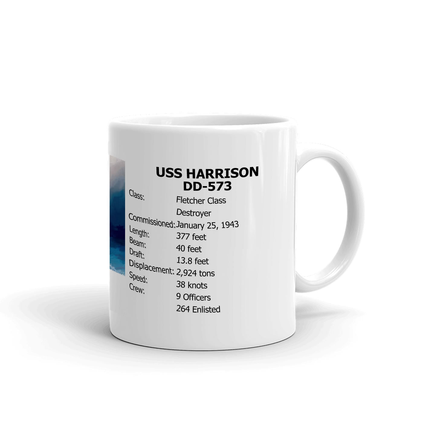 USS Harrison DD-573 Coffee Cup Mug Right Handle