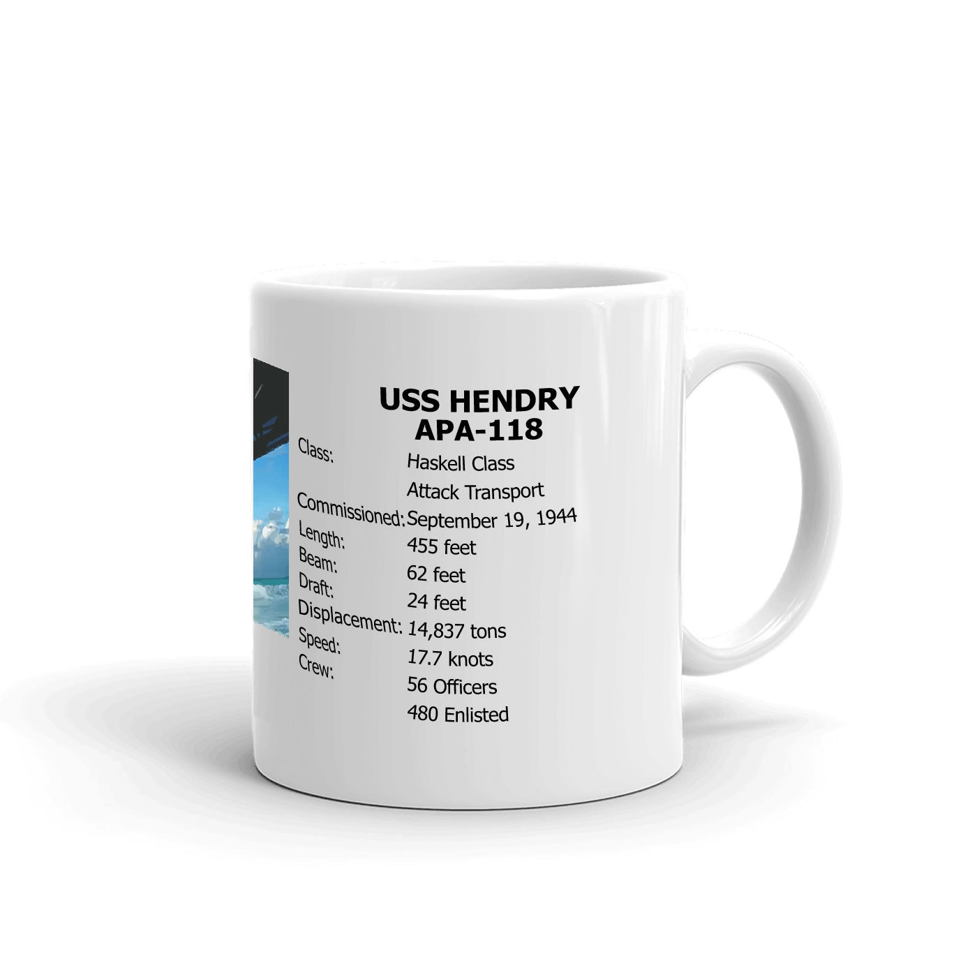USS Hendry APA-118 Coffee Cup Mug Right Handle