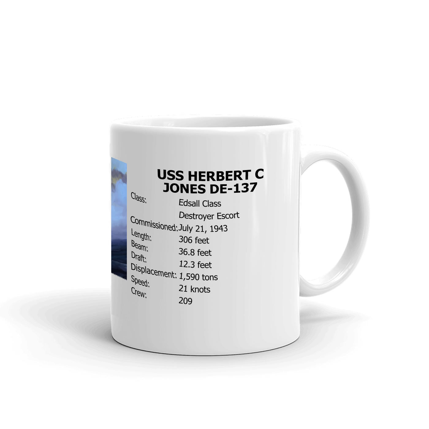 USS Herbert C Jones DE-137 Coffee Cup Mug Right Handle