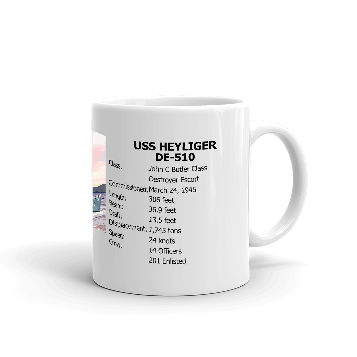 USS Heyliger DE-510 Coffee Cup Mug Right Handle