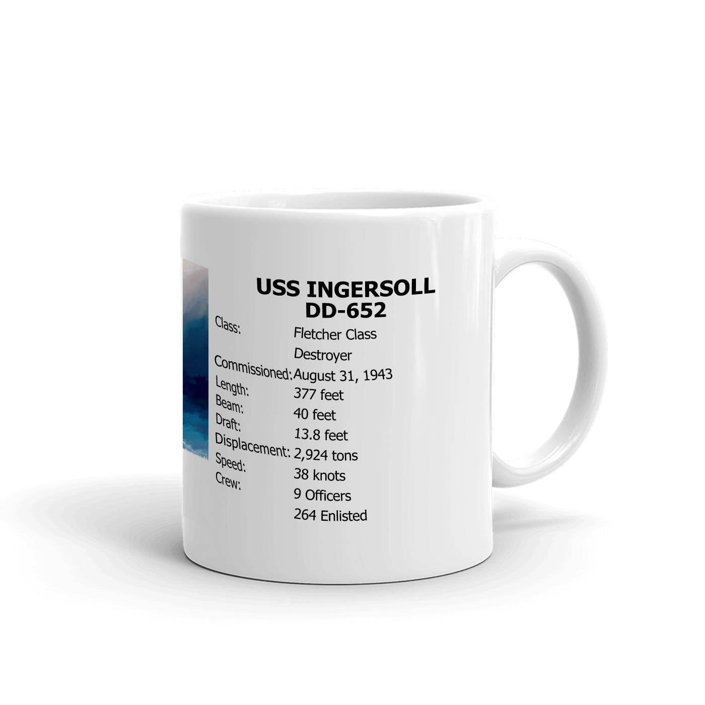 USS Ingersoll DD-652 Coffee Cup Mug Right Handle