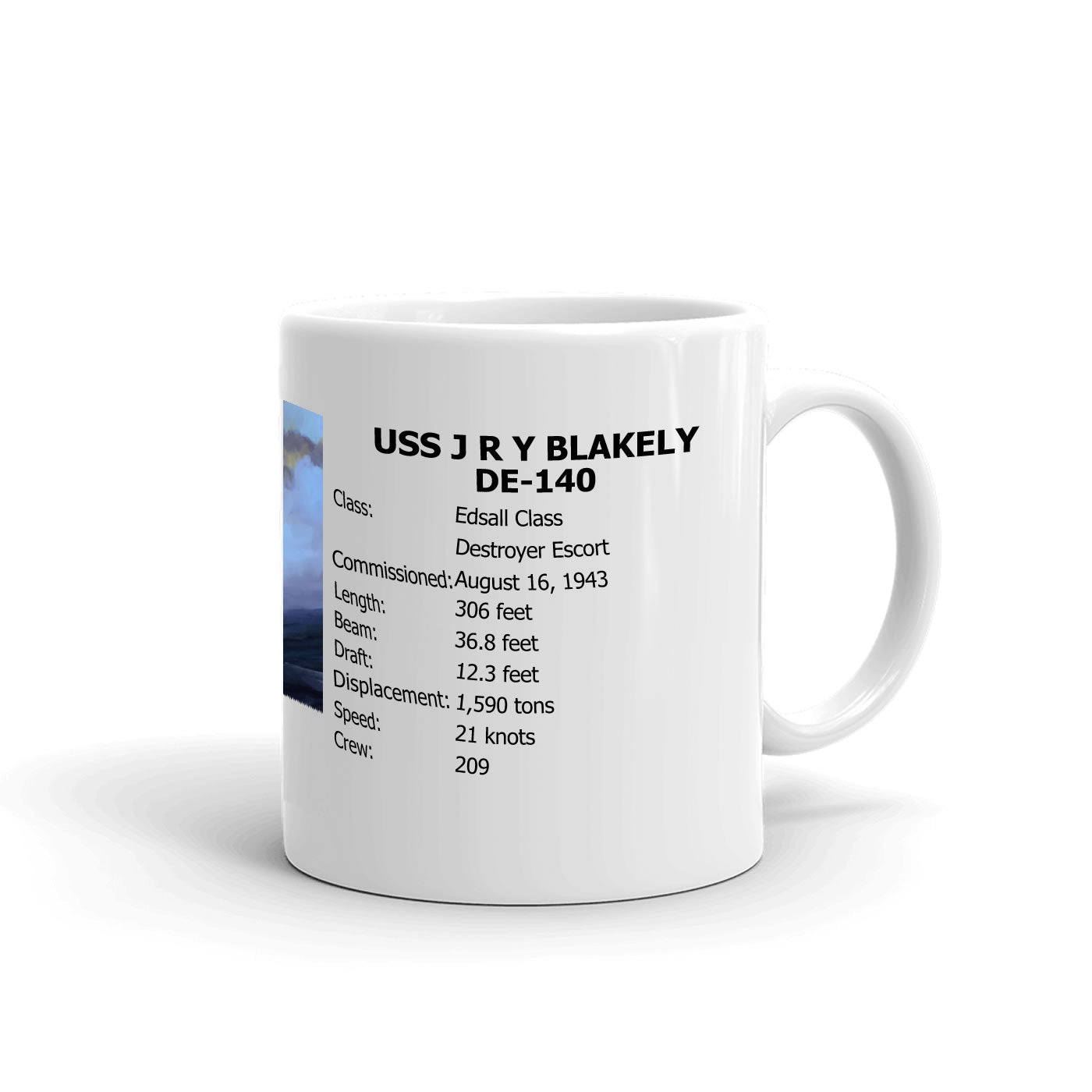 USS J R Y Blakely DE-140 Coffee Cup Mug Right Handle