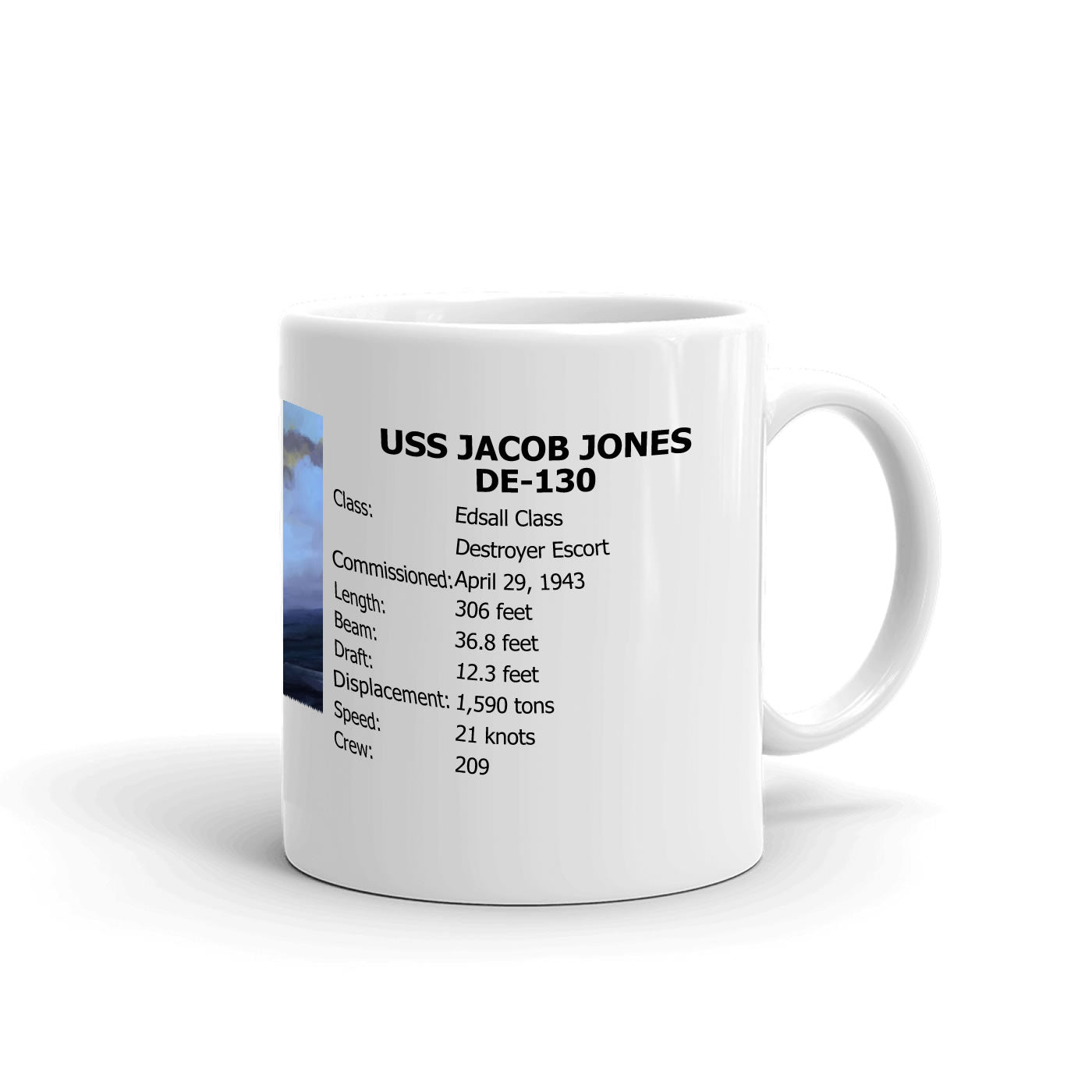 USS Jacob Jones DE-130 Coffee Cup Mug Right Handle