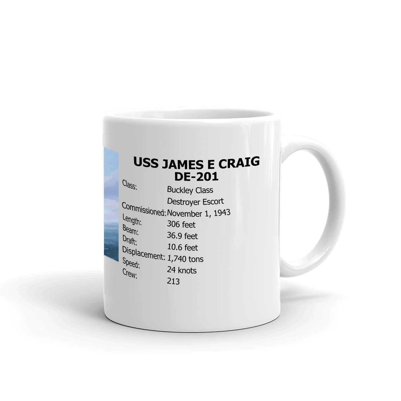 USS James E Craig DE-201 Coffee Cup Mug Right Handle