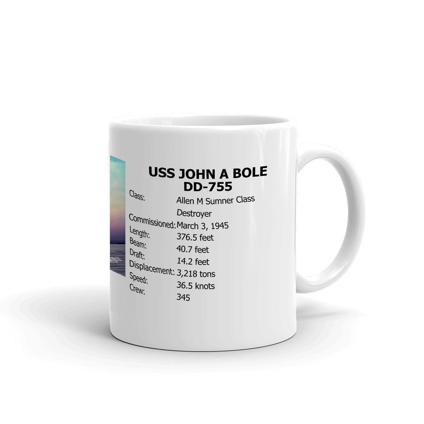 USS John A Bole DD-755 Coffee Cup Mug Right Handle