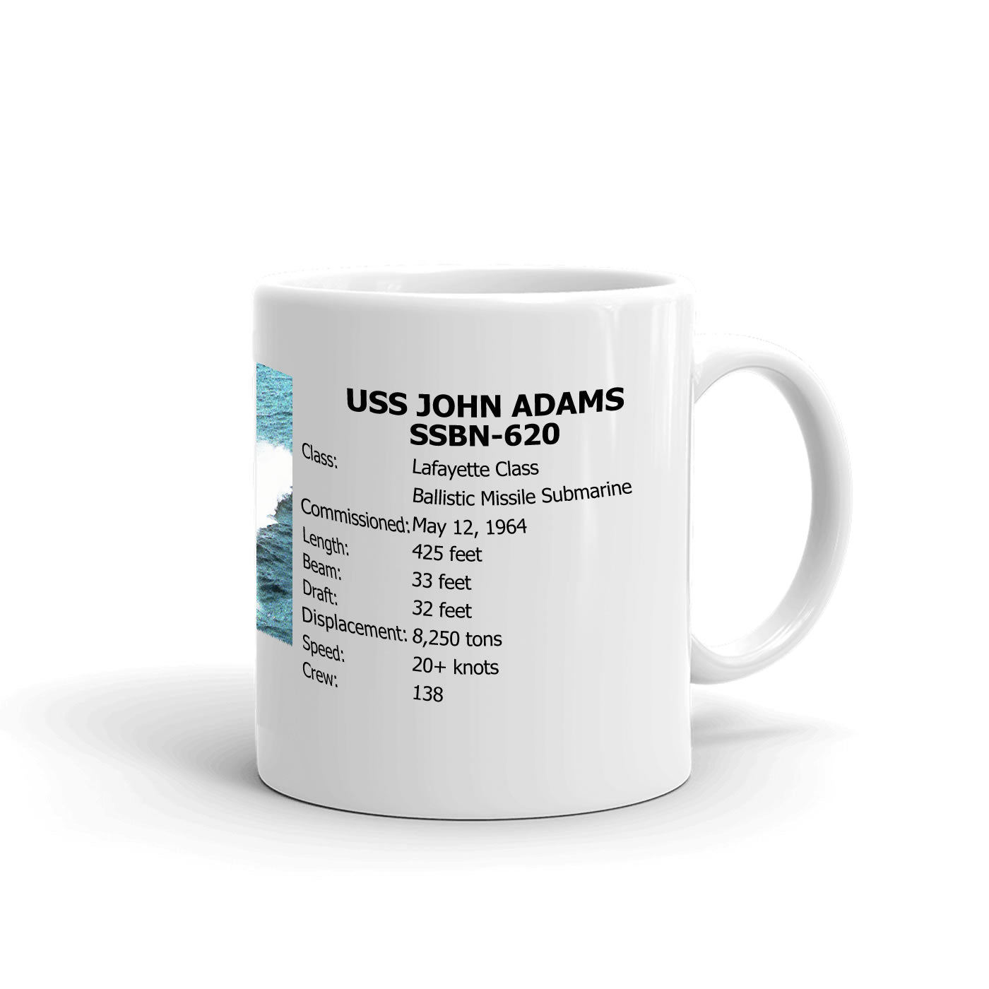 USS John Adams SSBN-620 Coffee Cup Mug Right Handle
