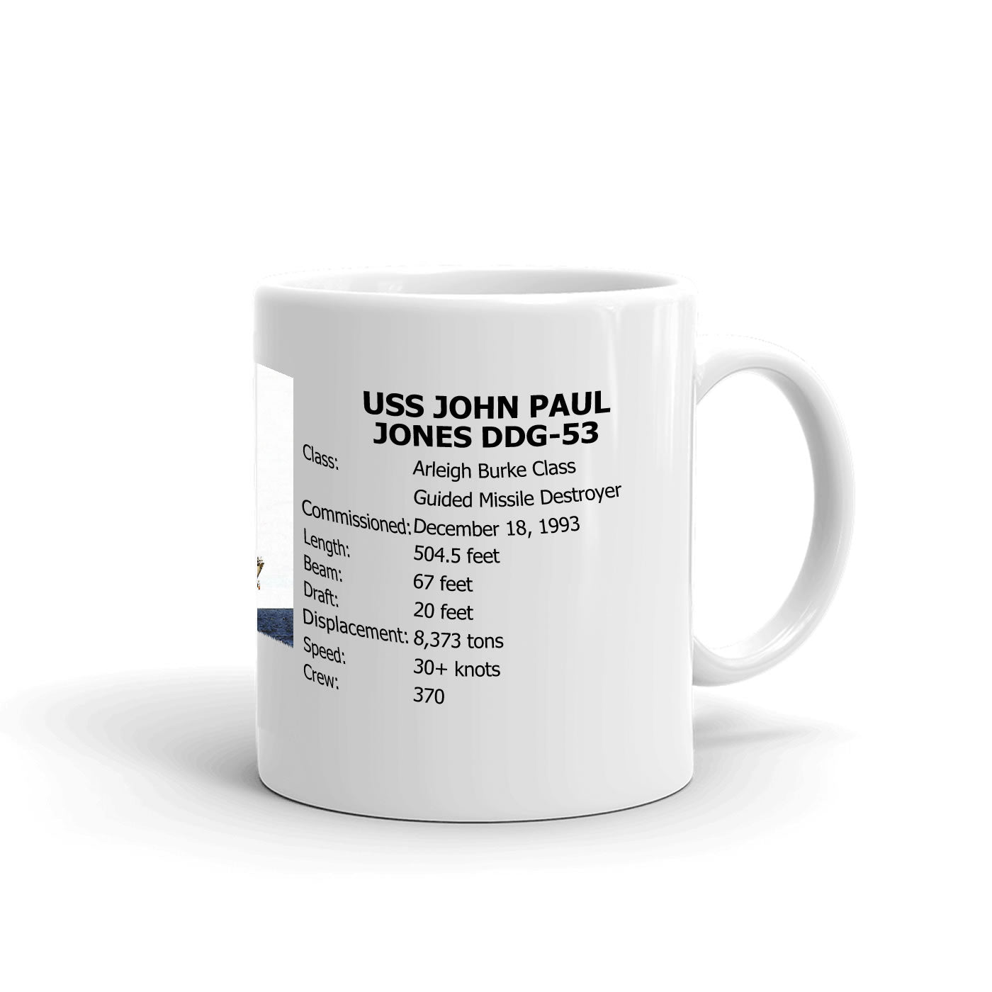 USS John Paul Jones DDG-53 Coffee Cup Mug Right Handle