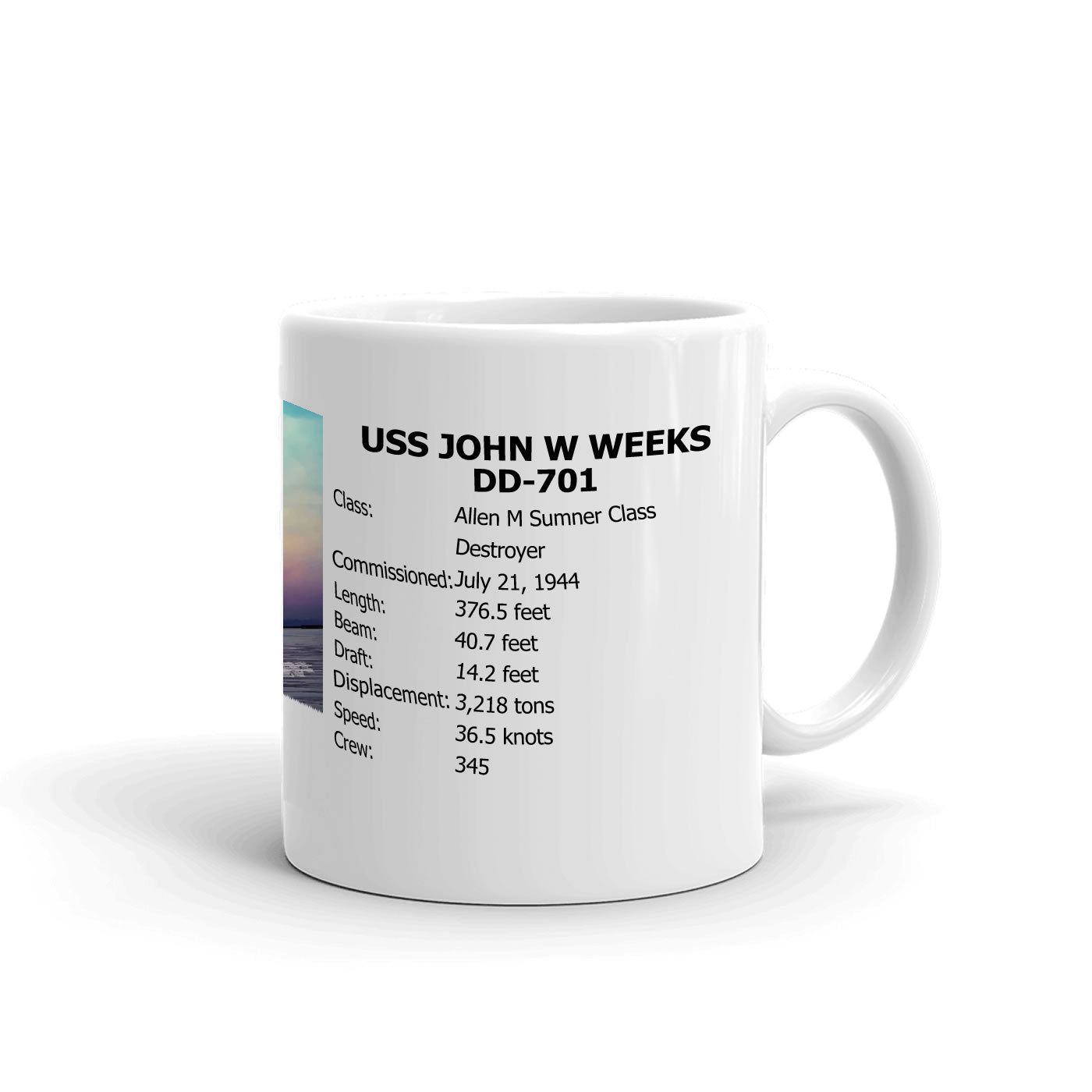 USS John W Weeks DD-701 Coffee Cup Mug Right Handle