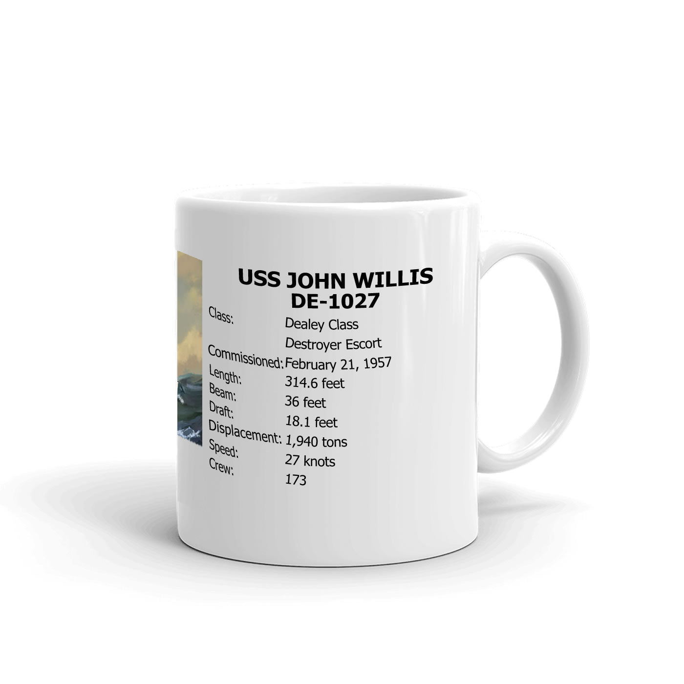 USS John Willis DE-1027 Coffee Cup Mug Right Handle