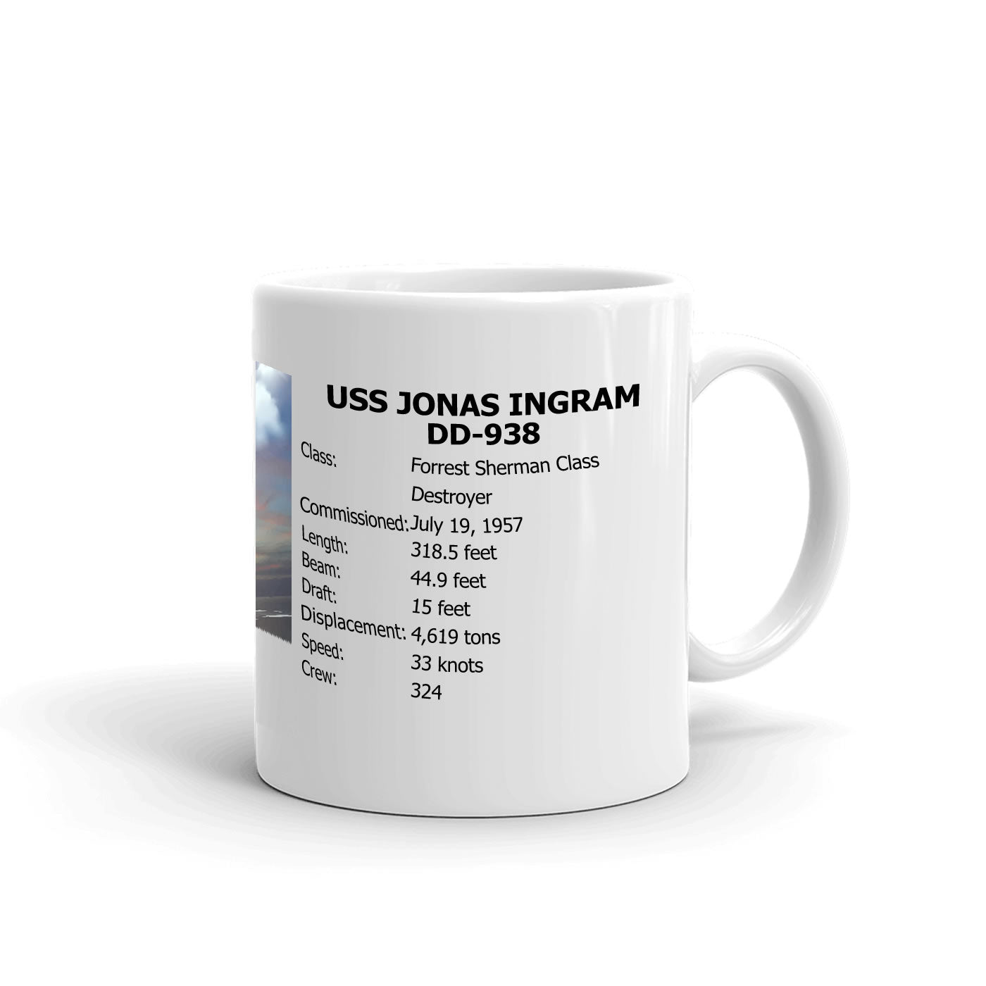 USS Jonas Ingram DD-938 Coffee Cup Mug Right Handle