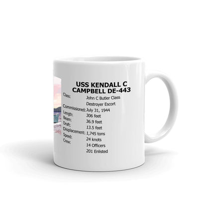 USS Kendall C Campbell DE-443 Coffee Cup Mug Right Handle