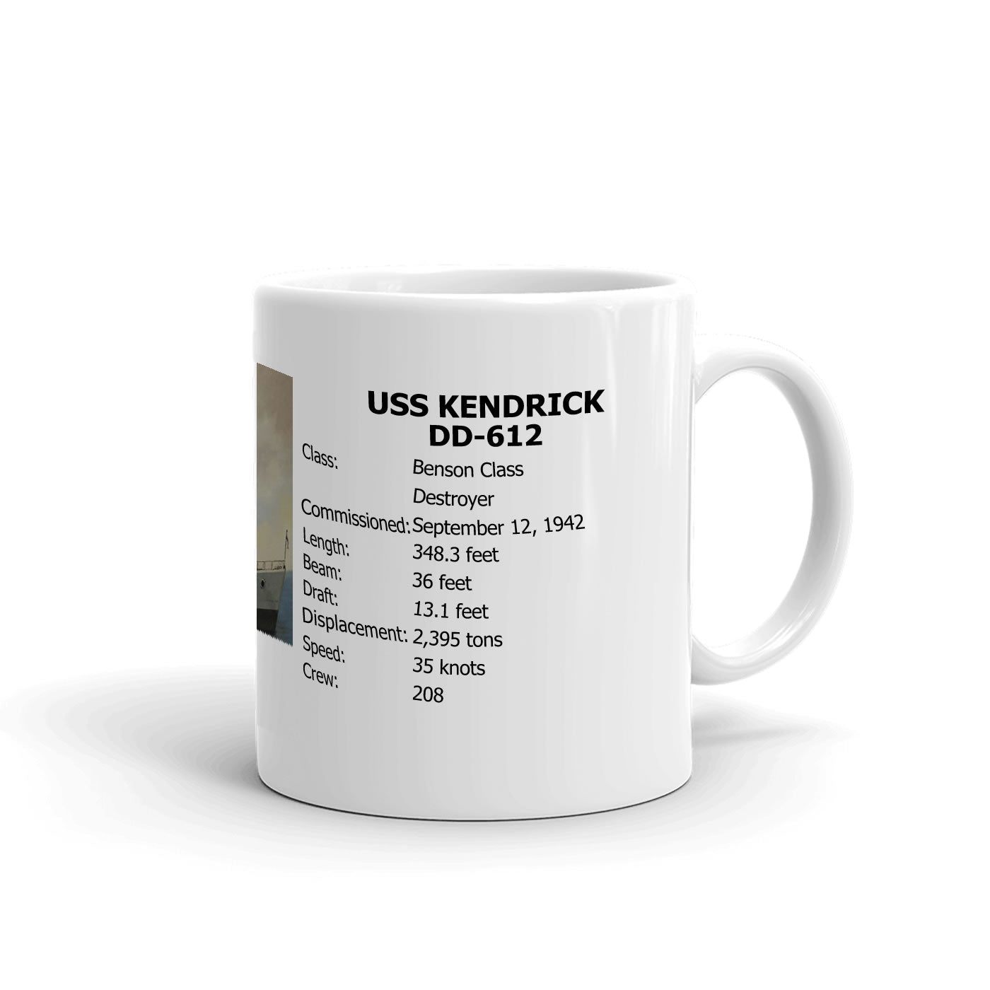 USS Kendrick DD-612 Coffee Cup Mug Right Handle