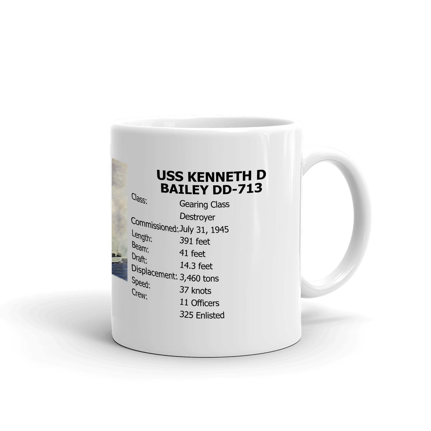 USS Kenneth D Bailey DD-713 Coffee Cup Mug Right Handle