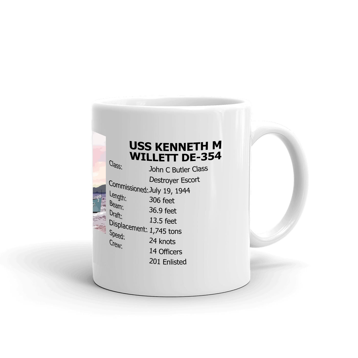 USS Kenneth M Willett DE-354 Coffee Cup Mug Right Handle