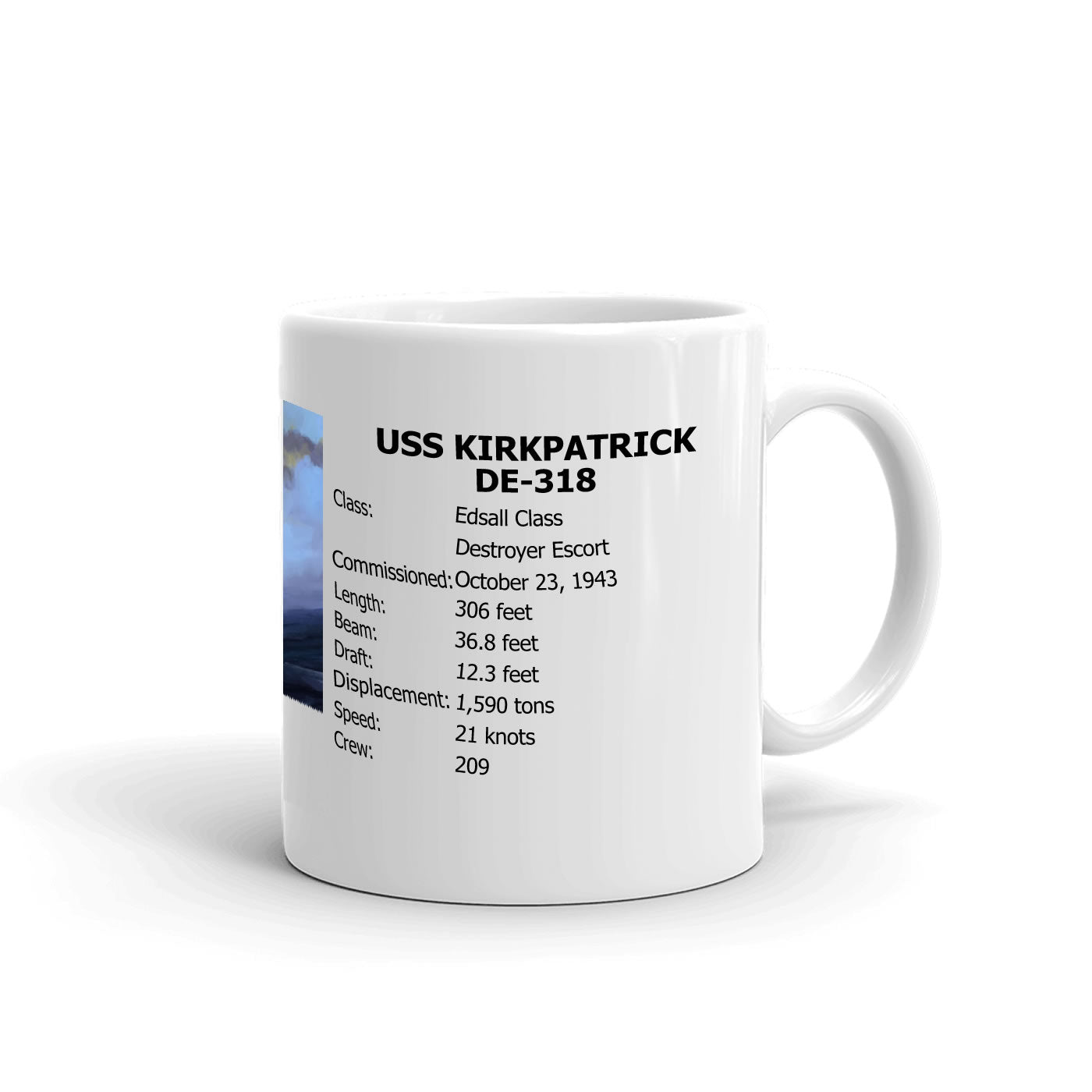 USS Kirkpatrick DE-318 Coffee Cup Mug Right Handle