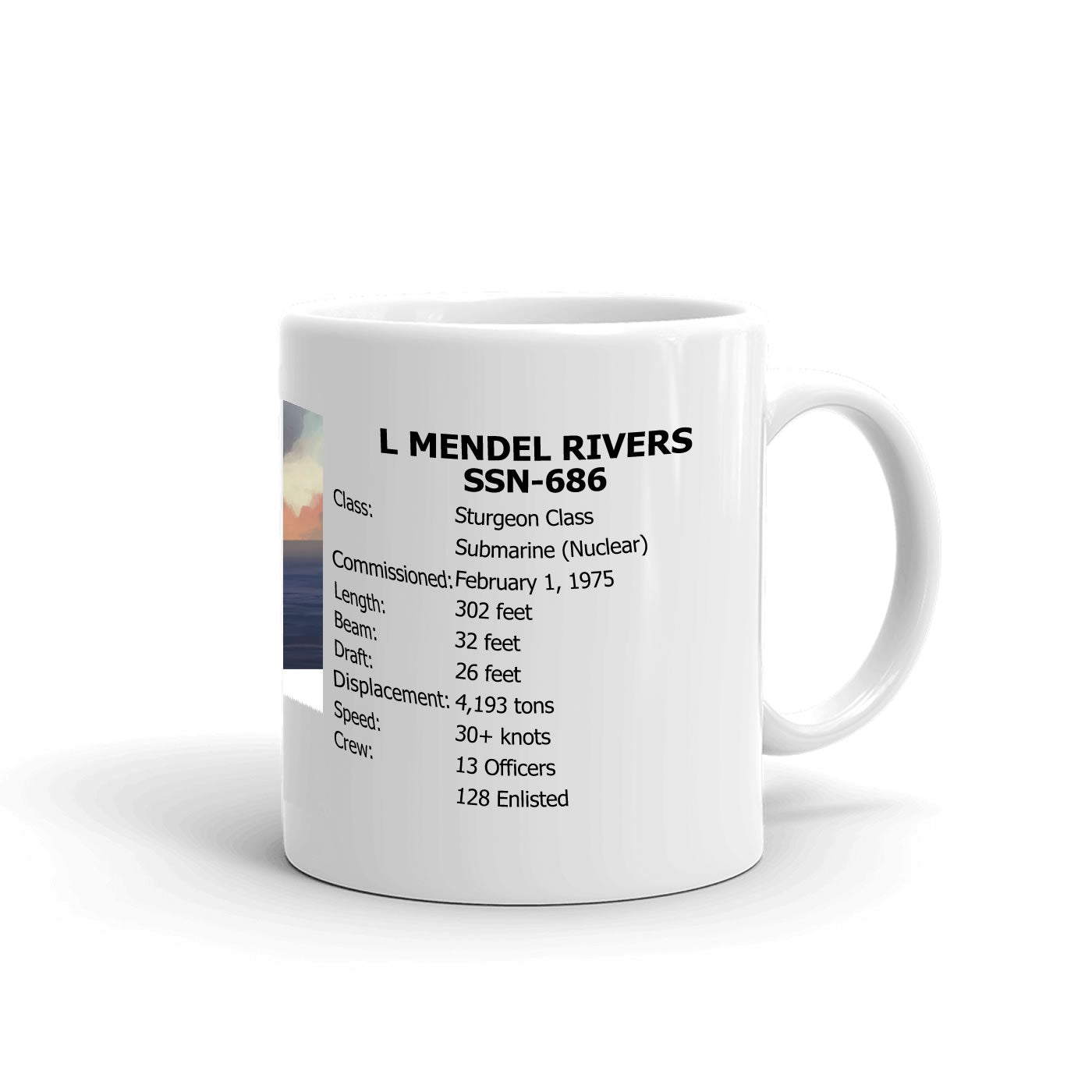 USS L Mendel Rivers SSN-686 Coffee Cup Mug Right Handle