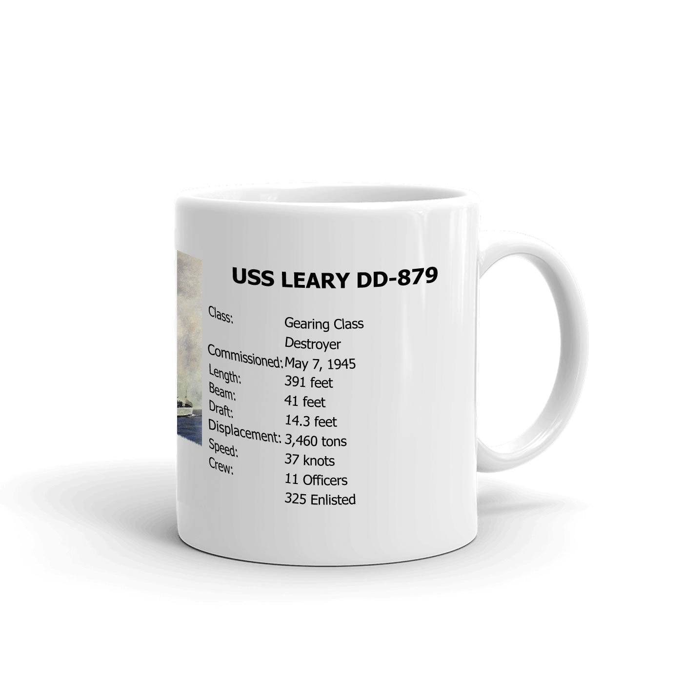 USS Leary DD-879 Coffee Cup Mug Right Handle