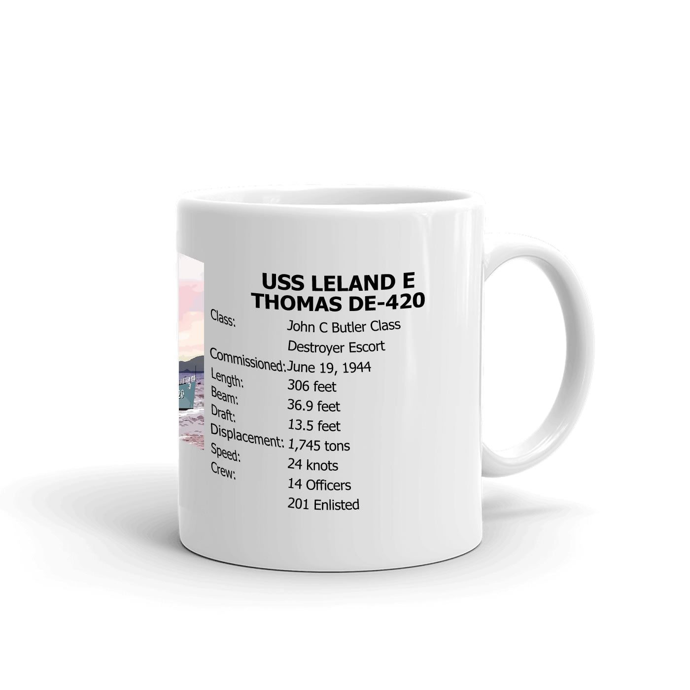 USS Leland E Thomas DE-420 Coffee Cup Mug Right Handle