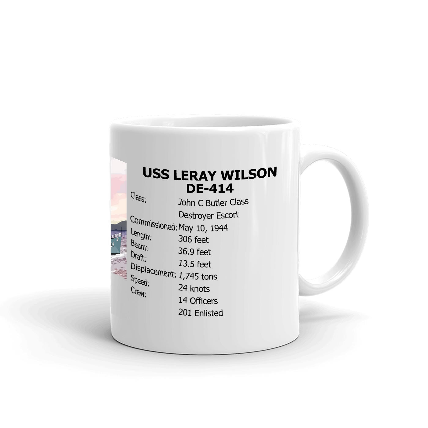 USS Leray Wilson DE-414 Coffee Cup Mug Right Handle