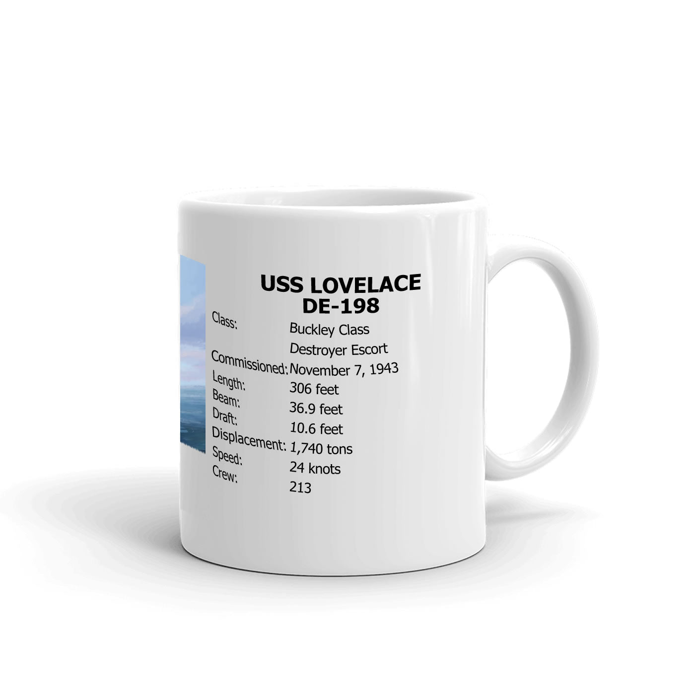 USS Lovelace DE-198 Coffee Cup Mug Right Handle