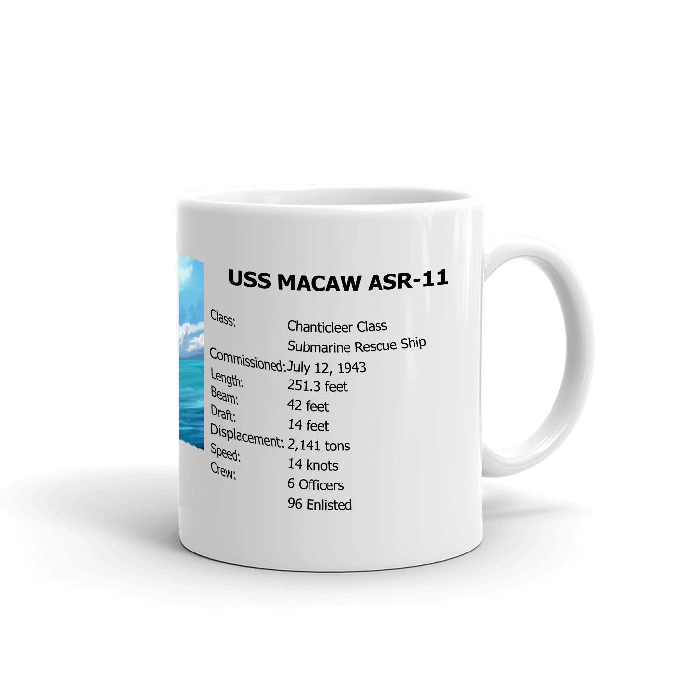 USS Macaw ASR-11 Coffee Cup Mug Right Handle