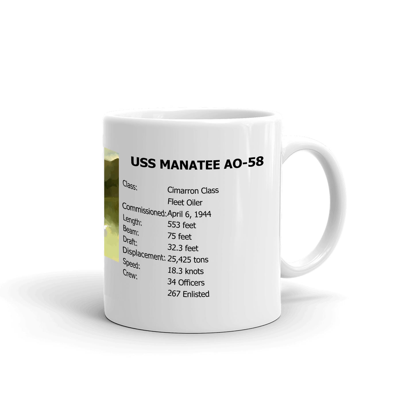 USS Manatee AO-58 Coffee Cup Mug Right Handle
