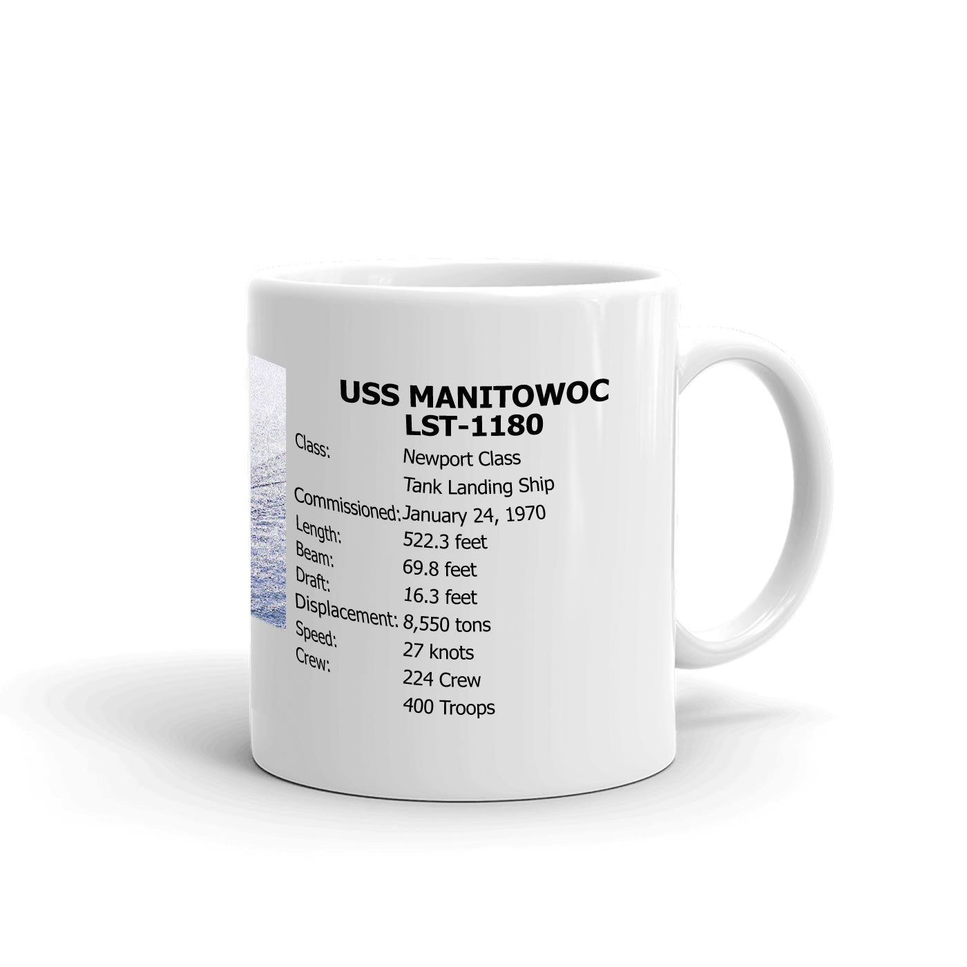 USS Manitowoc LST-1180 Coffee Cup Mug Right Handle
