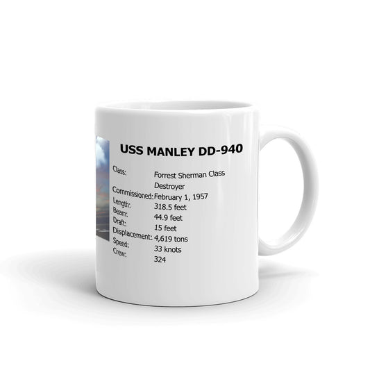USS Manley DD-940 Coffee Cup Mug Right Handle