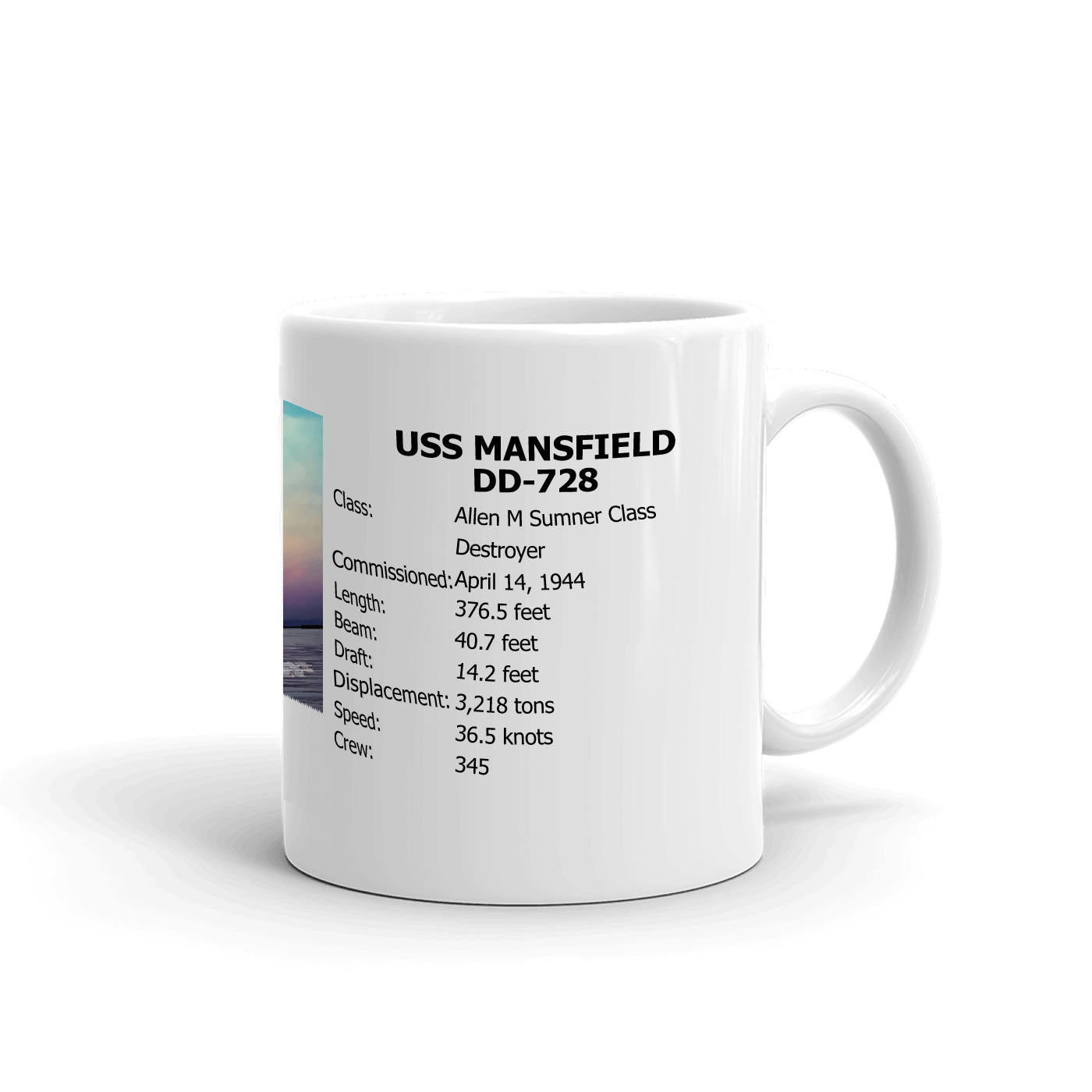 USS Mansfield DD-728 Coffee Cup Mug Right Handle