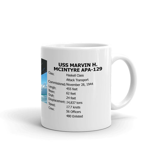 USS Marvin H. Mcintyre APA-129 Coffee Cup Mug Right Handle
