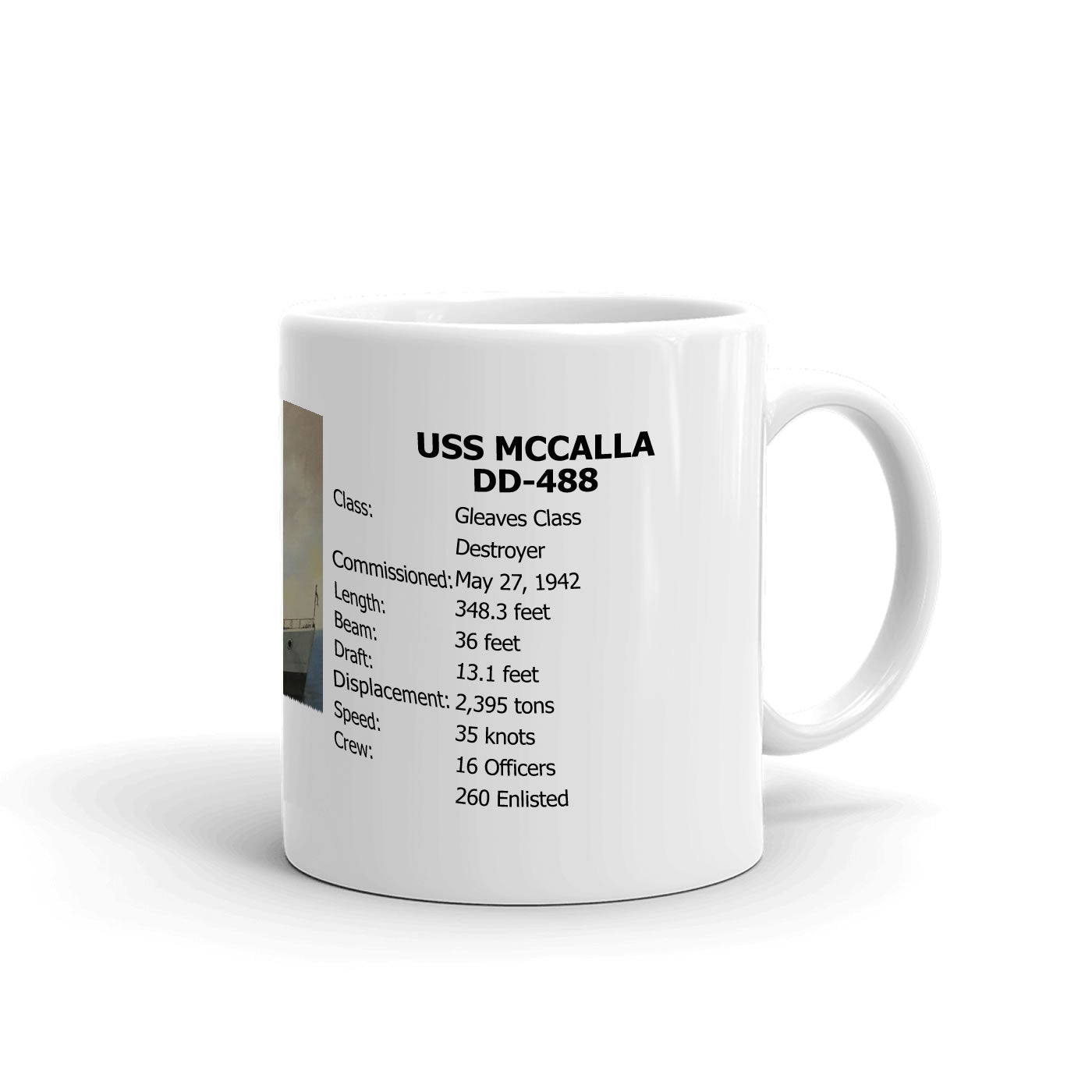 USS Mccalla DD-488 Coffee Cup Mug Right Handle
