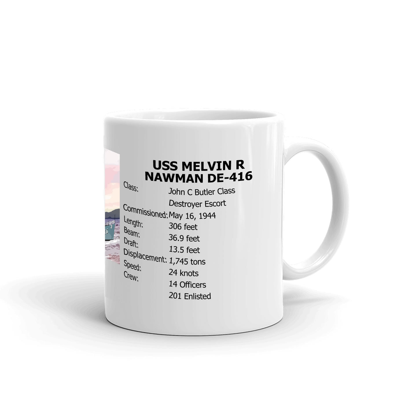 USS Melvin R Nawman DE-416 Coffee Cup Mug Right Handle
