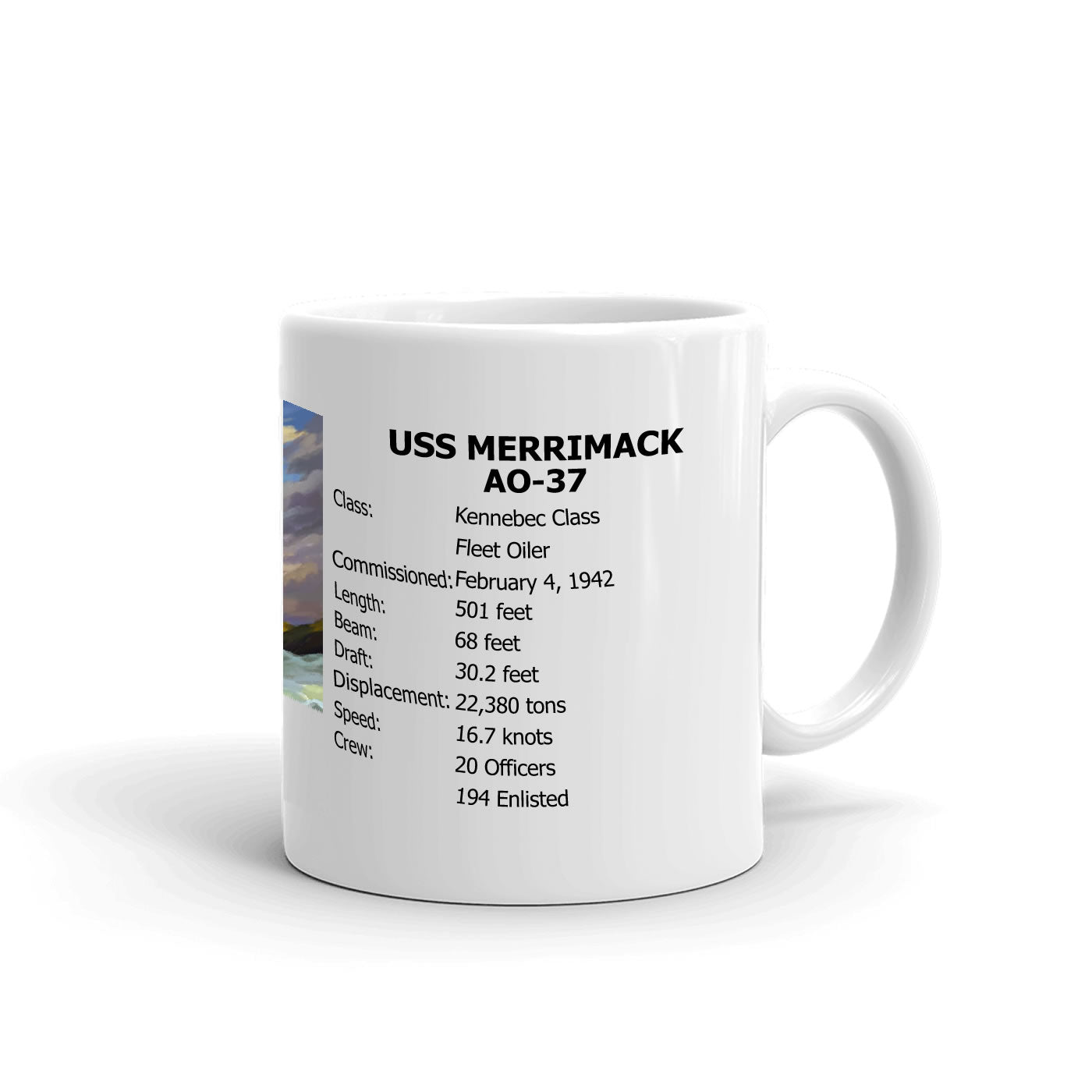 USS Merrimack AO-37 Coffee Cup Mug Right Handle