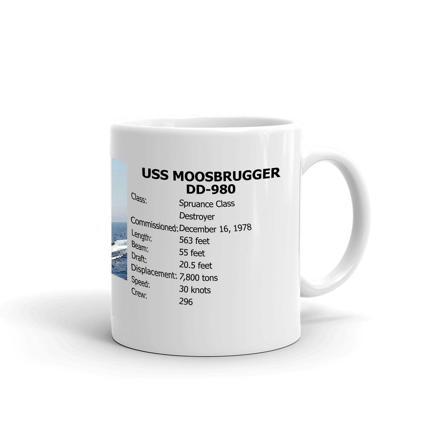 USS Moosbrugger DD-980 Coffee Cup Mug Right Handle