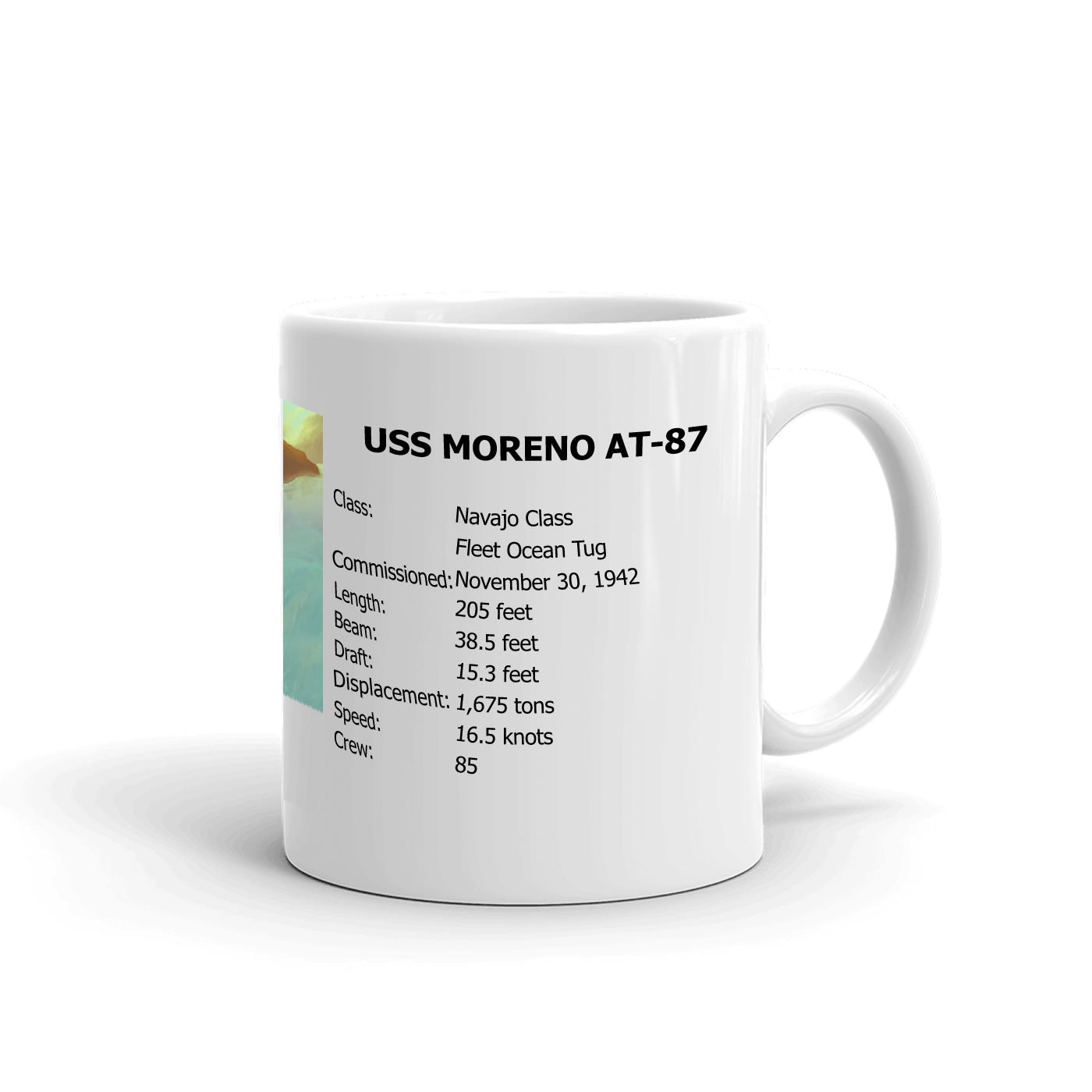 USS Moreno AT-87 Coffee Cup Mug Right Handle