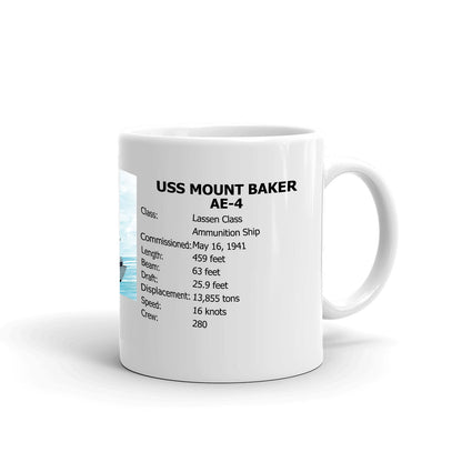 USS Mount Baker AE-4 Coffee Cup Mug Right Handle