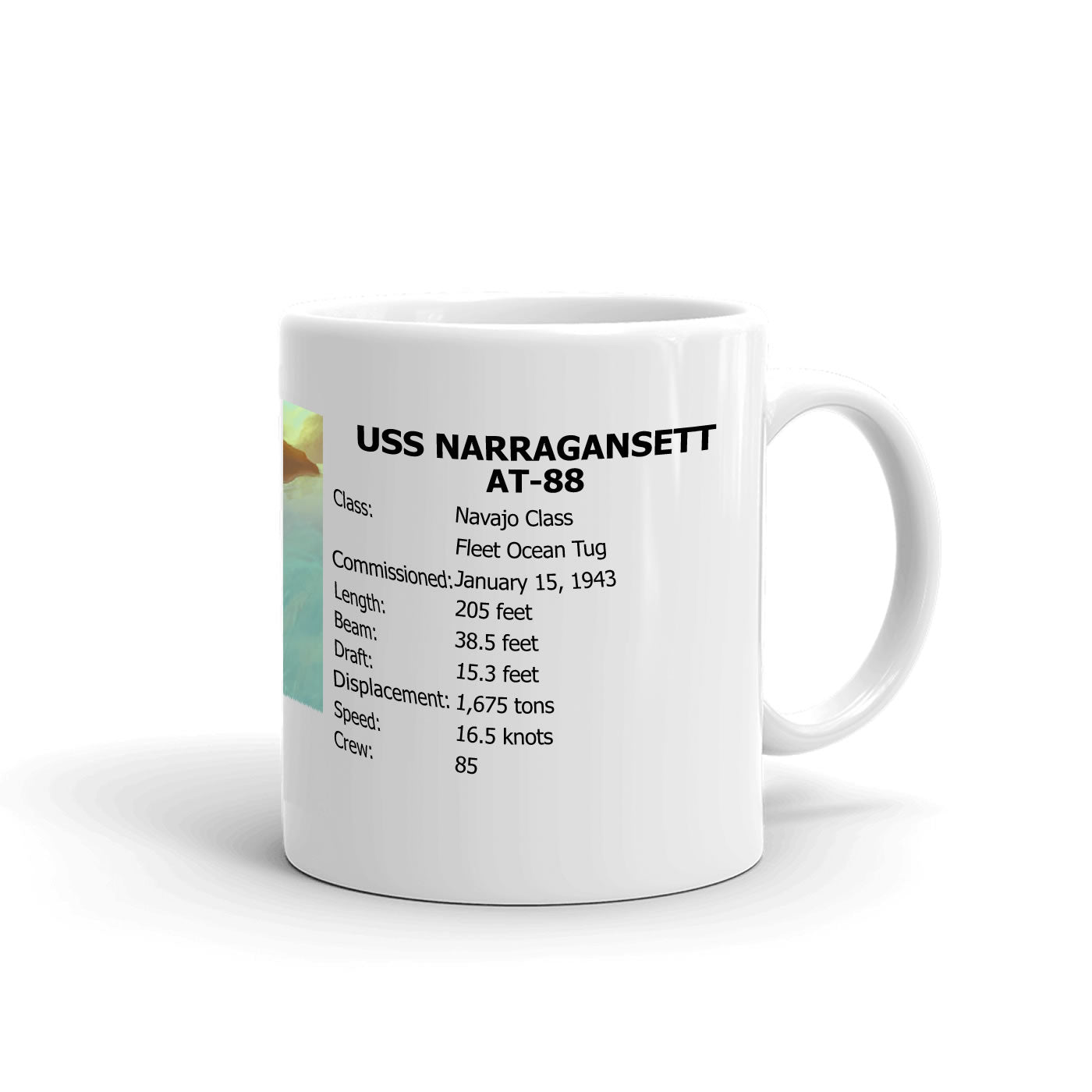 USS Narragansett AT-88 Coffee Cup Mug Right Handle