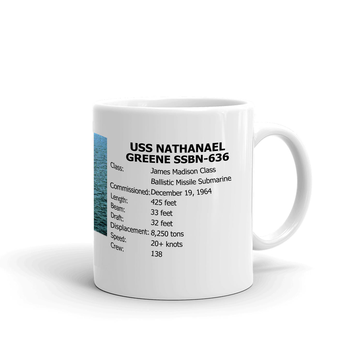 USS Nathanael Greene SSBN-636 Coffee Cup Mug Right Handle