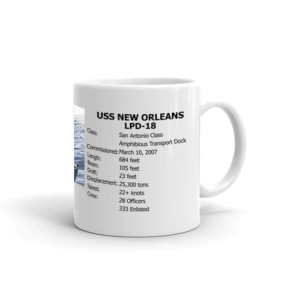 USS New Orleans LPD-18 Coffee Cup Mug Right Handle
