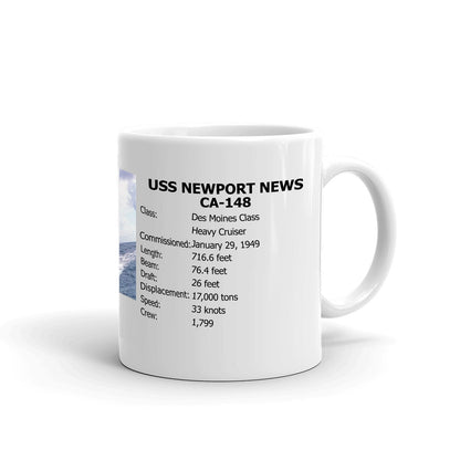 USS Newport News CA-148 Coffee Cup Mug Right Handle
