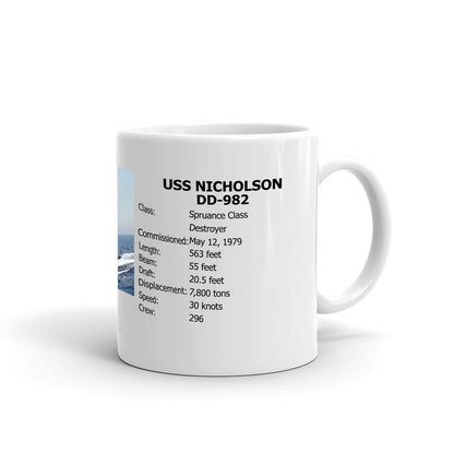 USS Nicholson DD-982 Coffee Cup Mug Right Handle
