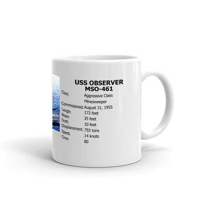 USS Observer MSO-461 Coffee Cup Mug Right Handle