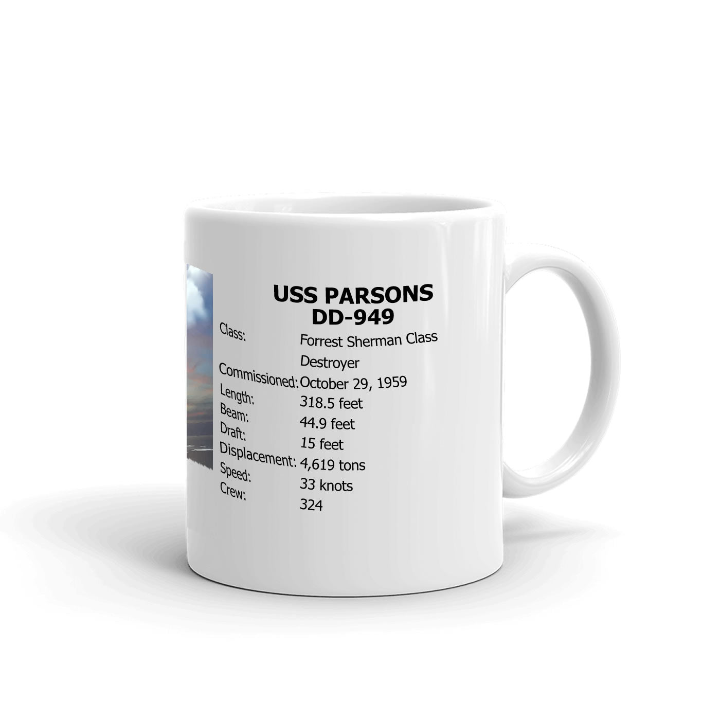 USS Parsons DD-949 Coffee Cup Mug Right Handle