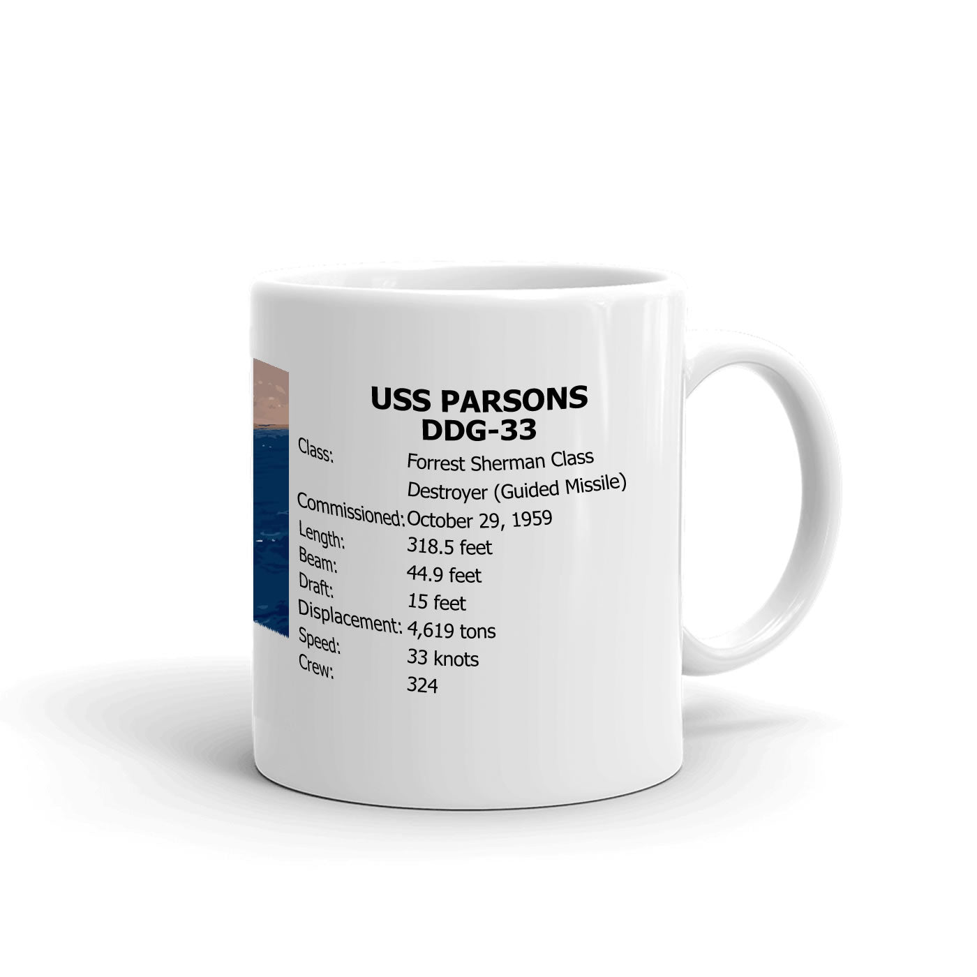 USS Parsons DDG-33 Coffee Cup Mug Right Handle