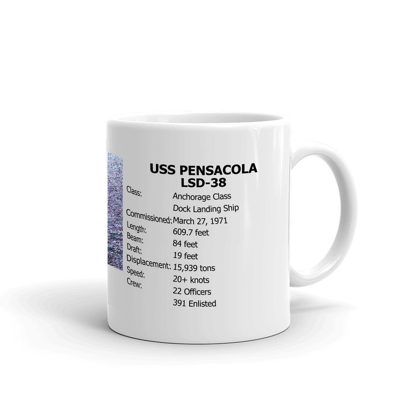 USS Pensacola LSD-38 Coffee Cup Mug Right Handle