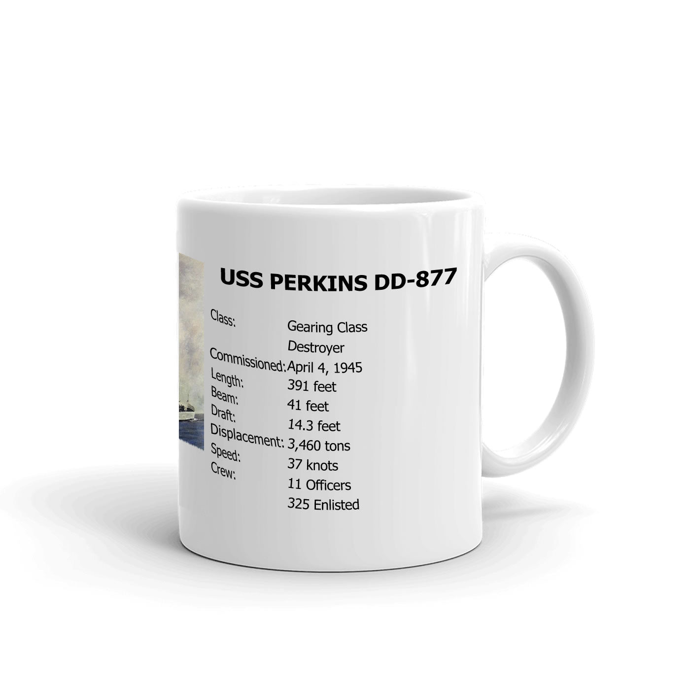 USS Perkins DD-877 Coffee Cup Mug Right Handle