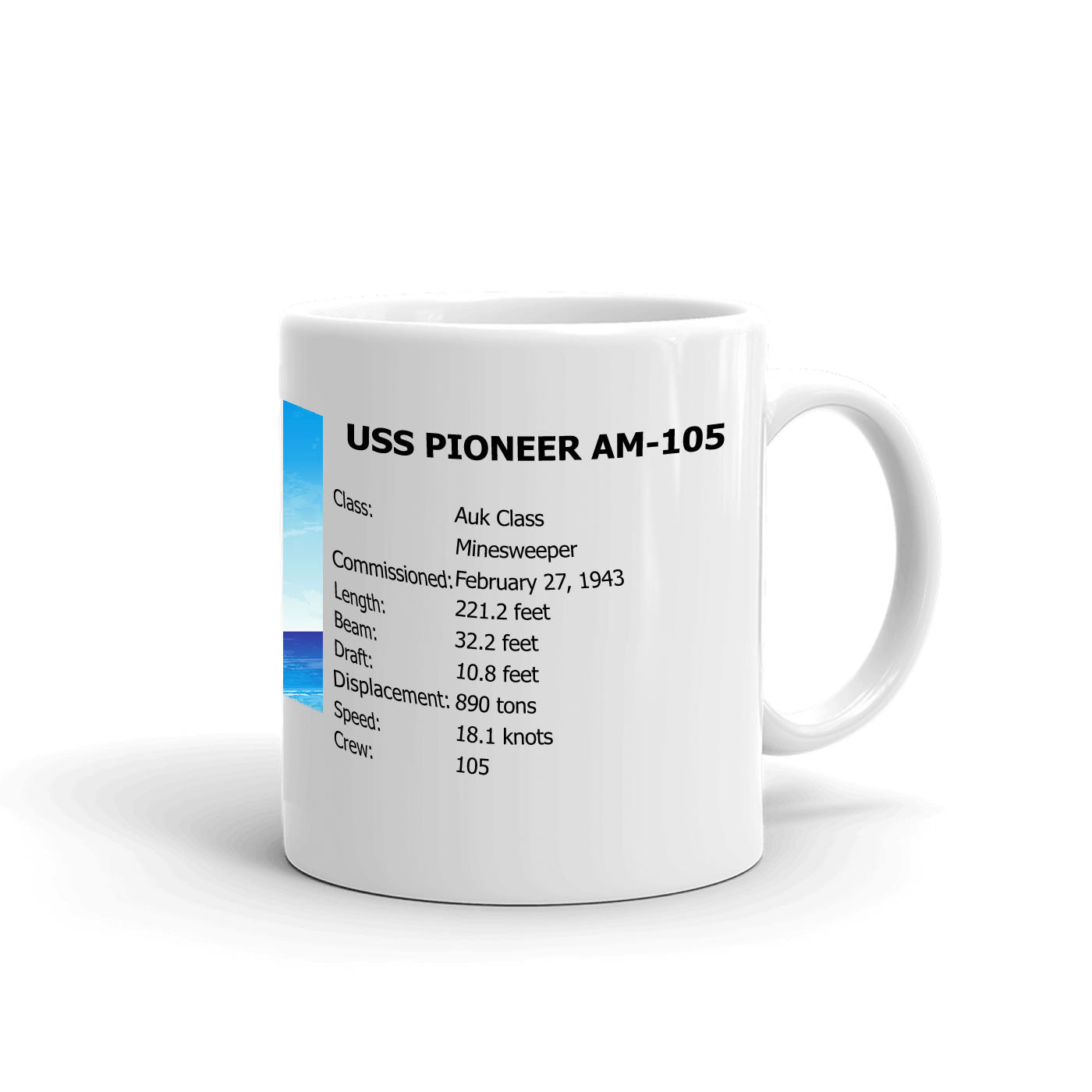USS Pioneer AM-105 Coffee Cup Mug Right Handle