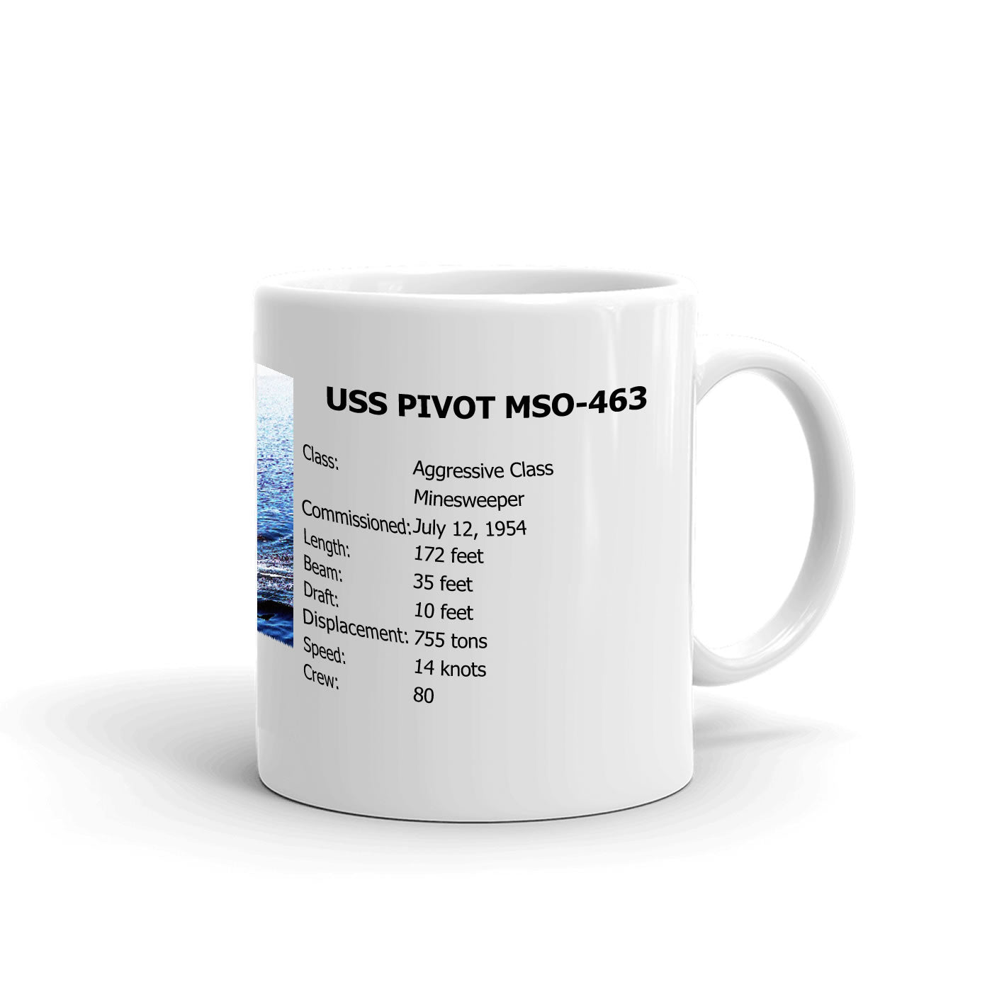 USS Pivot MSO-463 Coffee Cup Mug Right Handle