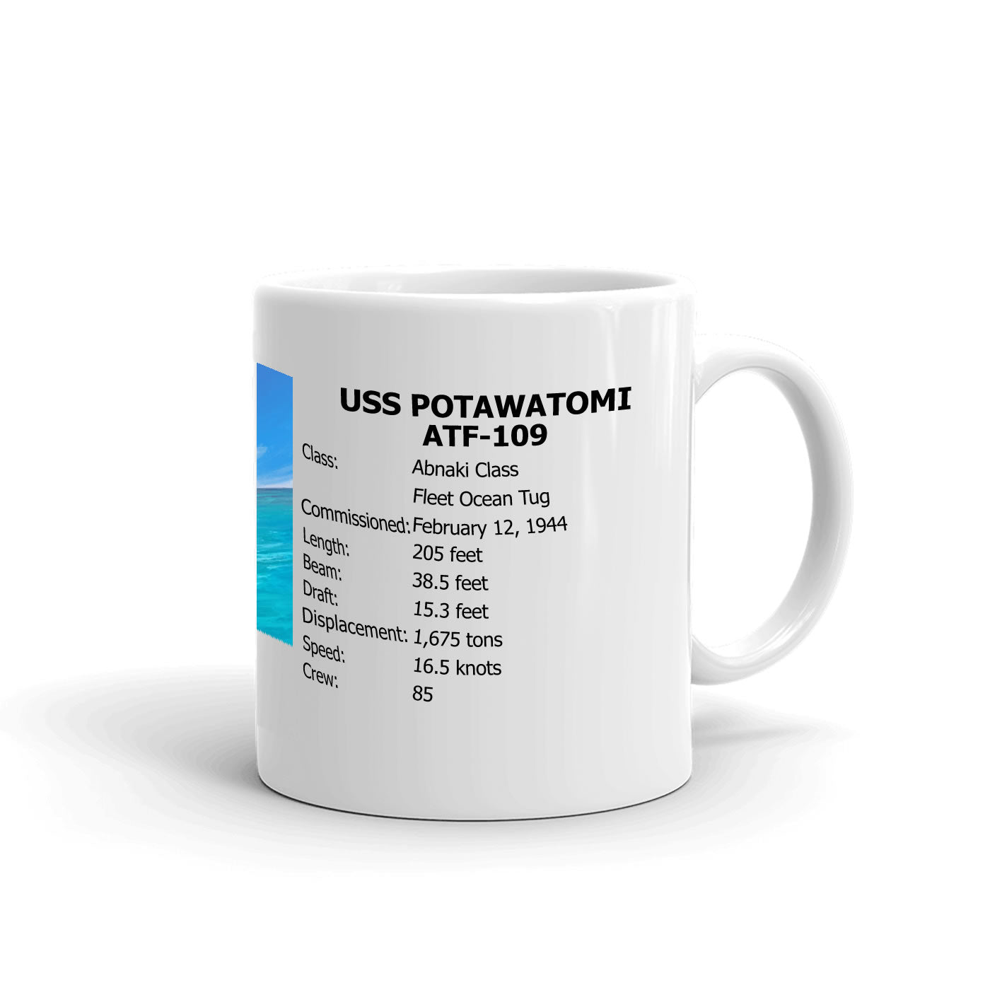 USS Potawatomi ATF-109 Coffee Cup Mug Right Handle